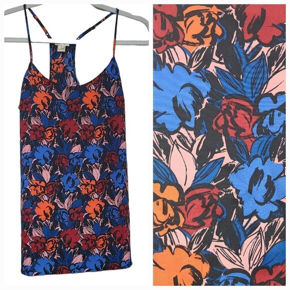 J. Crew Women’s Bold Floral Print Racerback Cami Strappy Sleeveless Blouse Top - Picture 1 of 9